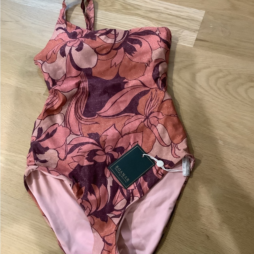 Pink and Purple Floral One Piece with Strapless Sweetheart Neckline